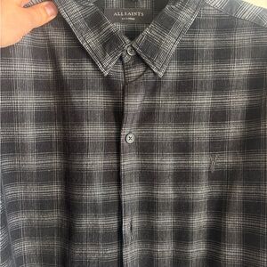 All Saints Men's Gray Checkered Shirt XXL